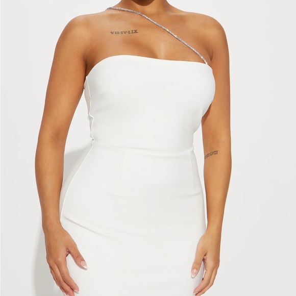 White Mini Dress with Rhinestone Strap - Picture 2 of 7